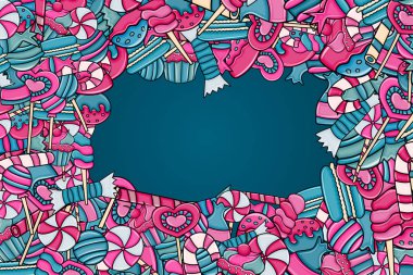 Cartoon doodle arka plan tasarım şeker ve tatlılar.