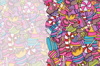 Cartoon doodle arka plan tasarım şeker ve tatlılar.