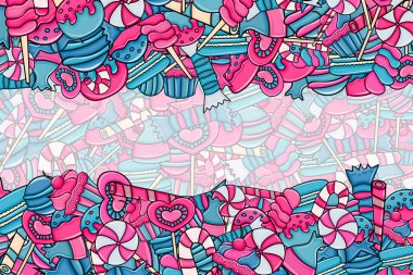 Cartoon doodle arka plan tasarım şeker ve tatlılar.