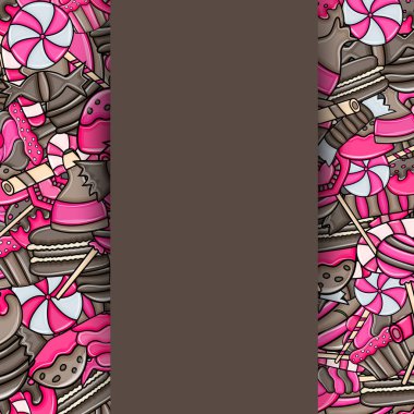 Cartoon doodle arka plan tasarım şeker ve tatlılar.