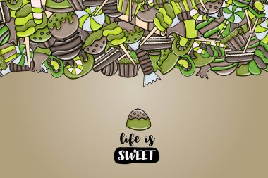 Cartoon doodle arka plan tasarım şeker ve tatlılar.