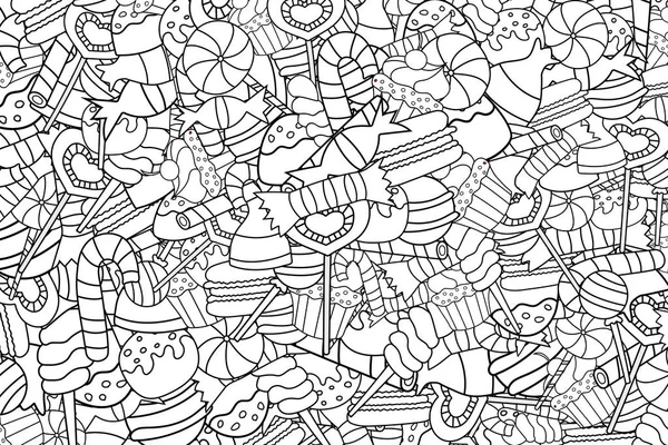 Cartoon doodle arka plan tasarım şeker ve tatlılar.