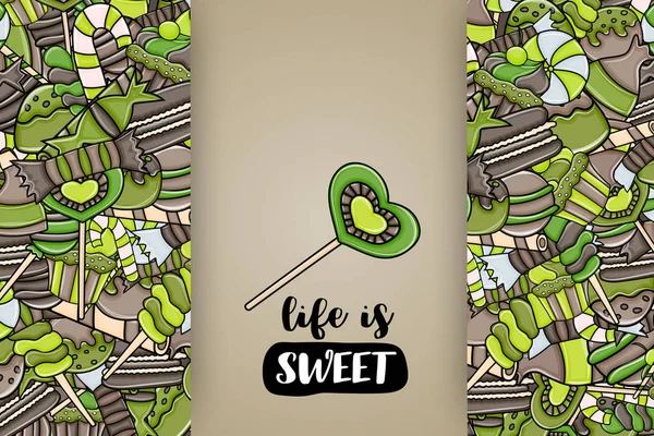 Cartoon doodle arka plan tasarım şeker ve tatlılar.
