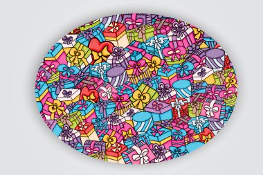 Cartoon doodle arka plan tasarım sunar ve hediye kutuları.