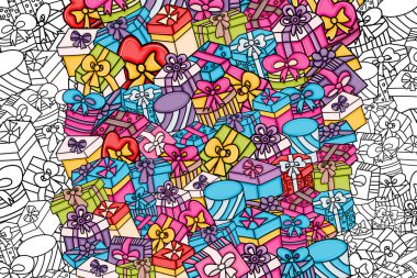 Cartoon doodle arka plan tasarım sunar ve hediye kutuları.