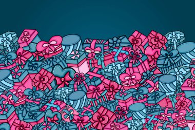 Cartoon doodle arka plan tasarım sunar ve hediye kutuları.