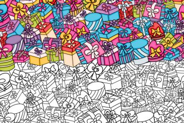 Cartoon doodle arka plan tasarım sunar ve hediye kutuları.