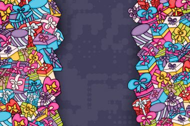 Cartoon doodle arka plan tasarım sunar ve hediye kutuları.