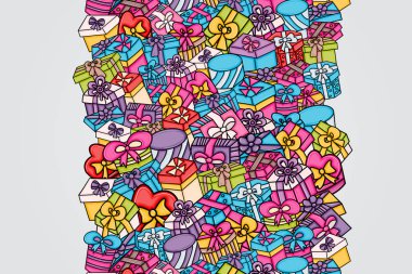 Cartoon doodle arka plan tasarım sunar ve hediye kutuları.