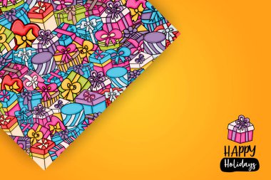 Cartoon doodle arka plan tasarım sunar ve hediye kutuları.