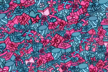 Cartoon doodle arka plan tasarım sunar ve hediye kutuları.