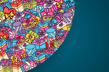 Cartoon doodle arka plan tasarım sunar ve hediye kutuları.