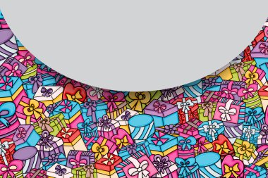 Cartoon doodle arka plan tasarım sunar ve hediye kutuları.
