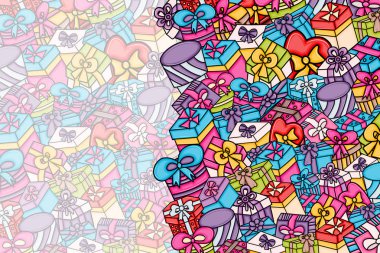 Cartoon doodle arka plan tasarım sunar ve hediye kutuları.