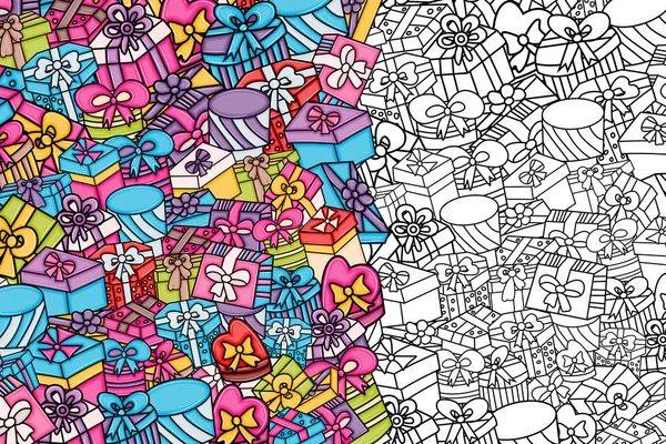 Cartoon doodle arka plan tasarım sunar ve hediye kutuları.