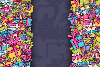Cartoon doodle arka plan tasarım sunar ve hediye kutuları.
