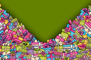 Cartoon doodle arka plan tasarım sunar ve hediye kutuları.