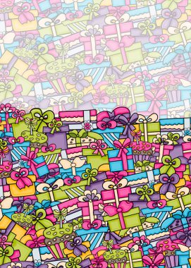 Cartoon doodle arka plan tasarım sunar ve hediye kutuları.
