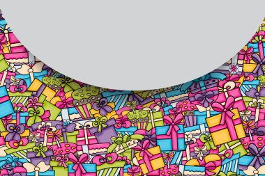 Cartoon doodle arka plan tasarım sunar ve hediye kutuları.