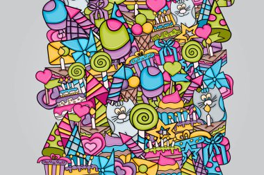 Doğum günü çizgi film doodle tasarım arka plan.