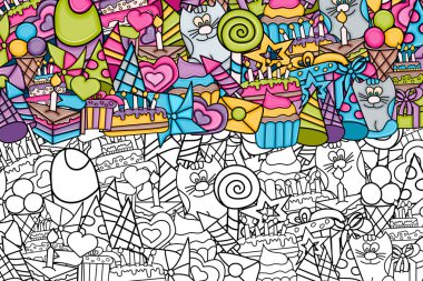 Doğum günü çizgi film doodle tasarım arka plan.