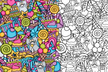 Doğum günü çizgi film doodle tasarım arka plan.