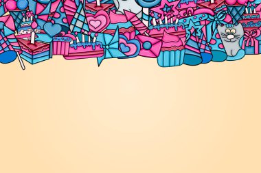 Doğum günü çizgi film doodle tasarım arka plan.