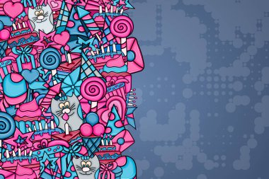 Doğum günü çizgi film doodle tasarım arka plan.