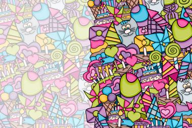 Doğum günü çizgi film doodle tasarım arka plan.