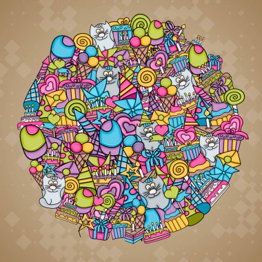 Doğum günü çizgi film doodle tasarım arka plan.