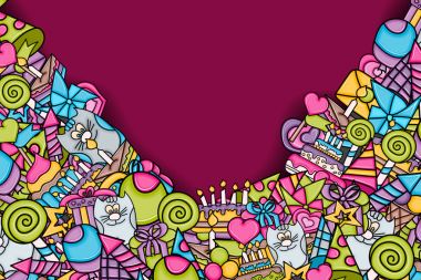 Doğum günü çizgi film doodle tasarım arka plan.