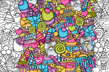 Doğum günü çizgi film doodle tasarım arka plan.