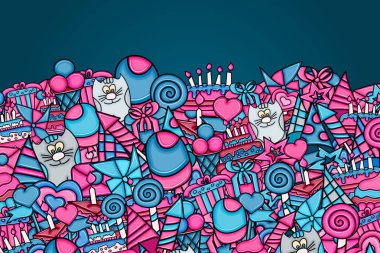 Doğum günü çizgi film doodle tasarım arka plan.