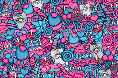 Doğum günü çizgi film doodle tasarım arka plan.