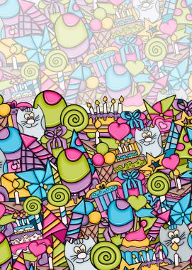 Doğum günü çizgi film doodle tasarım arka plan.