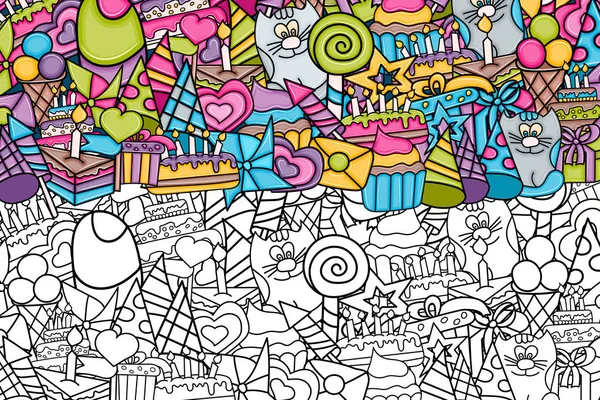 Doğum günü çizgi film doodle tasarım arka plan.