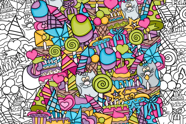Doğum günü çizgi film doodle tasarım arka plan.
