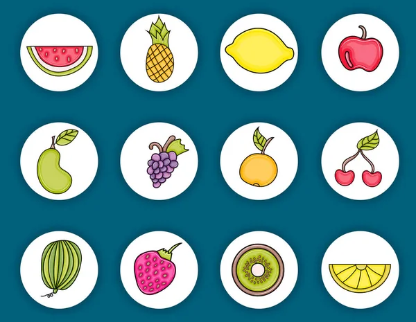 Frutas dibujos animados doodle elementos conjunto . — Vector de stock