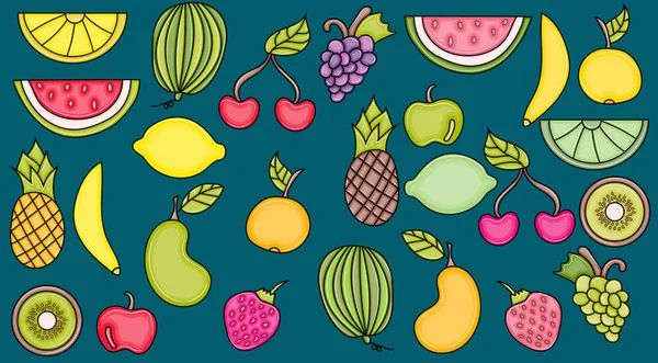 Fruits dessin animé éléments doodle ensemble . — Image vectorielle