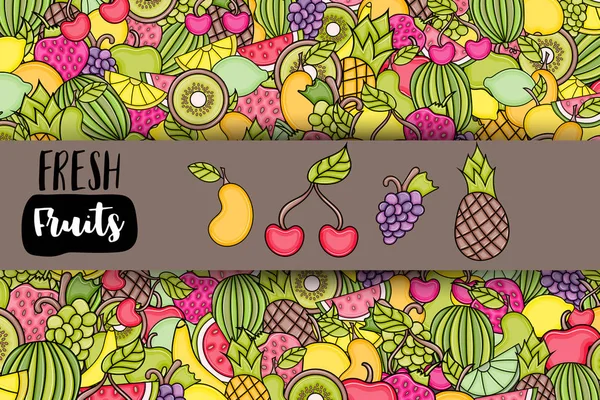 Frutas dibujos animados doodle fondo diseño . — Vector de stock