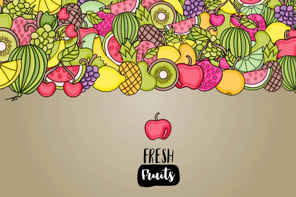 Früchte Cartoon Doodle Hintergrunddesign. — Stockvektor