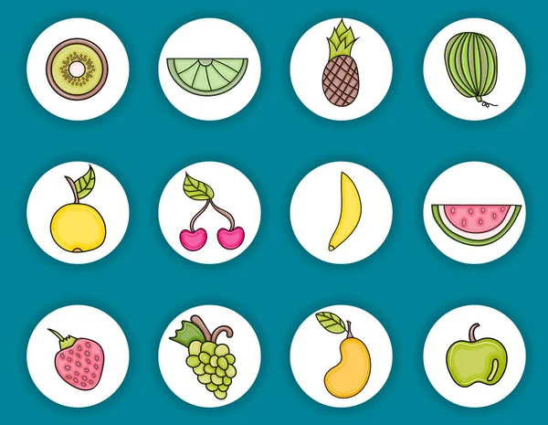 Frutas dibujos animados doodle elementos conjunto . — Vector de stock