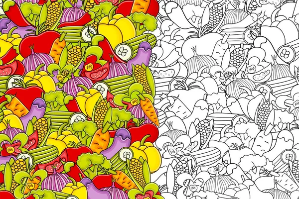 Gemüse Cartoon Doodle Hintergrunddesign. — Stockvektor