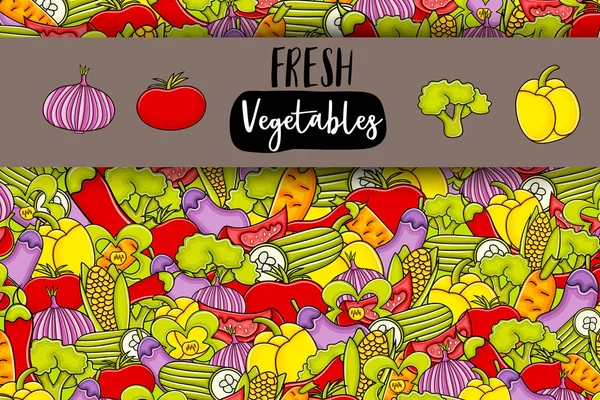 Gemüse Cartoon Doodle Hintergrunddesign. — Stockvektor