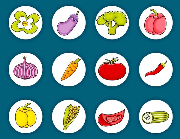 Gemüse Cartoon Doodle Icon Set. — Stockvektor