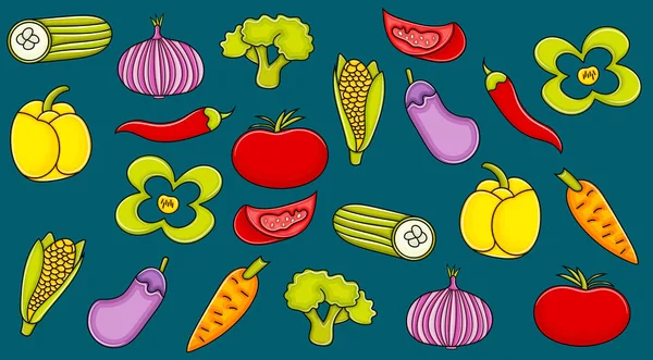 Conjunto de iconos de garabatos de dibujos animados vegetales . — Vector de stock
