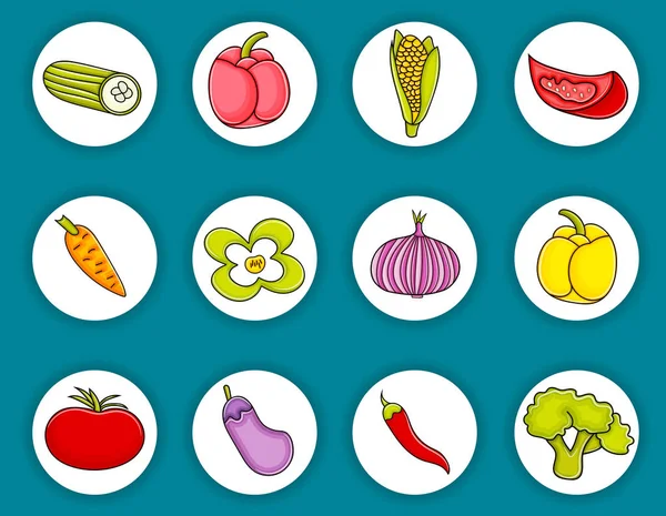 Gemüse Cartoon Doodle Icon Set. — Stockvektor