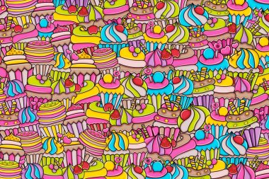 Cupcake karikatür doodle arka plan tasarım