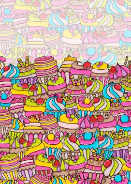 Cupcake karikatür doodle arka plan tasarım