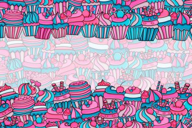 Cupcake karikatür doodle arka plan tasarım